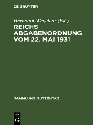 cover image of Reichsabgabenordnung vom 22. Mai 1931